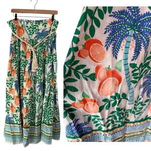 C&C California Smocked Waist Citrus Palm Tree Orange Tropical Skirt NEW Size XL